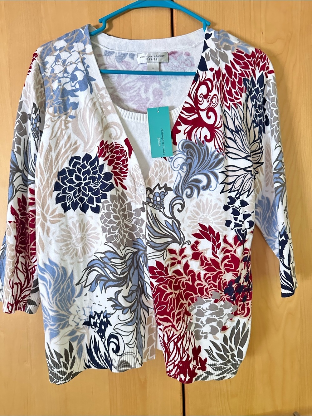Christopher Banks Floral Print Lightweight Cardigan in Red, Navy & Light Blue